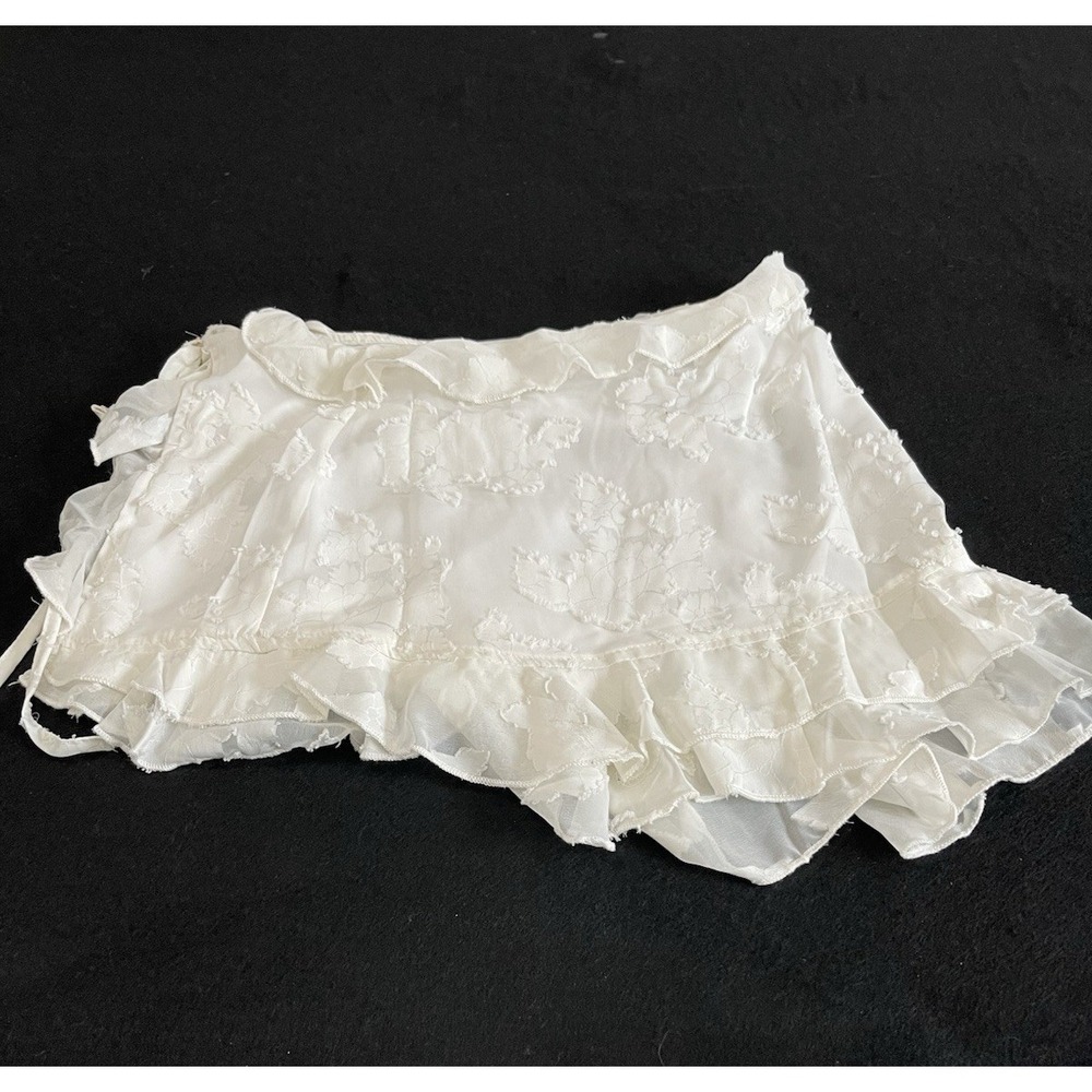 PRETTYLITTLETHING Textured Cream Chiffon Tie Side Frilly Beach‎ Party US 4